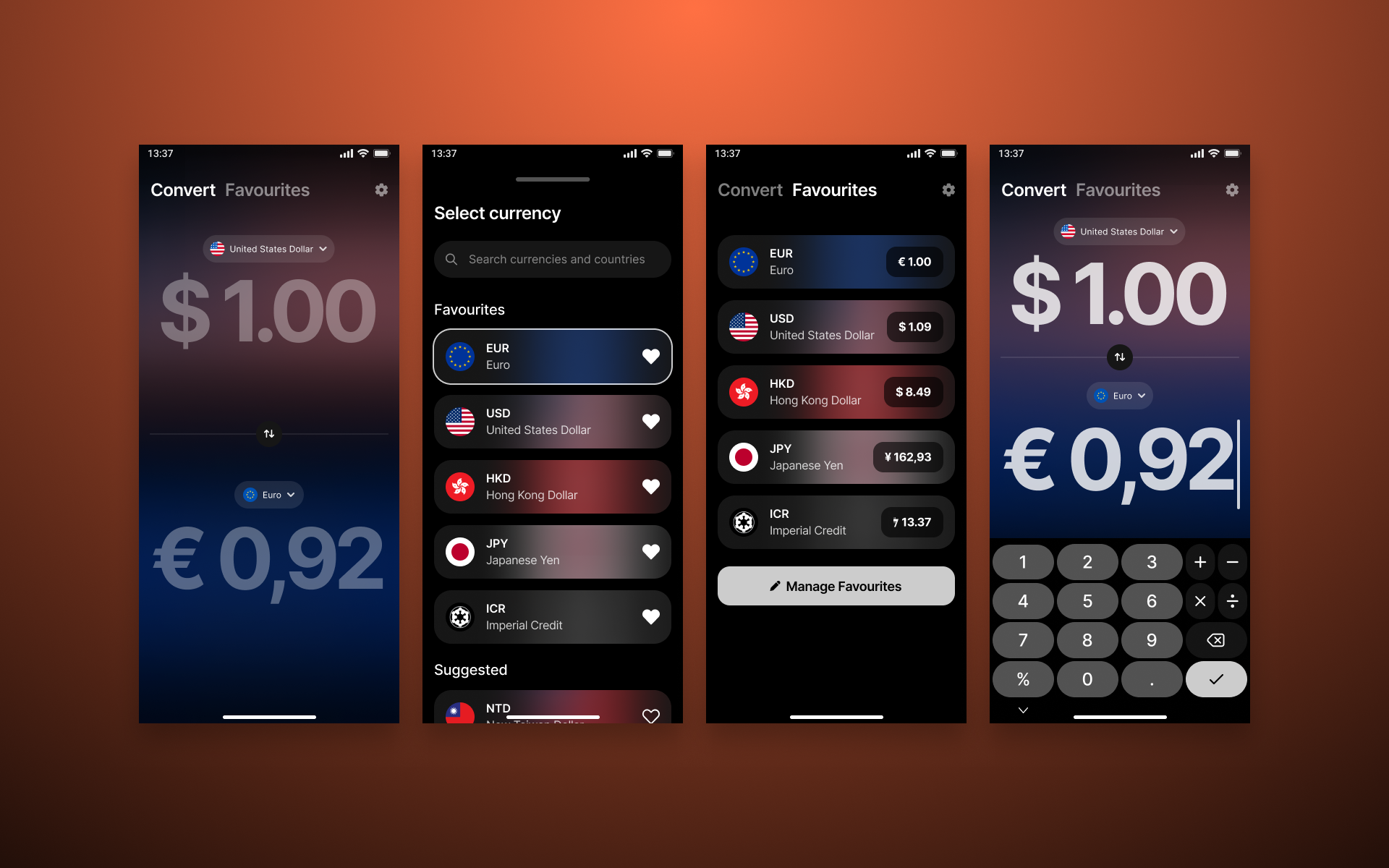 Image of 4 screens from the final design