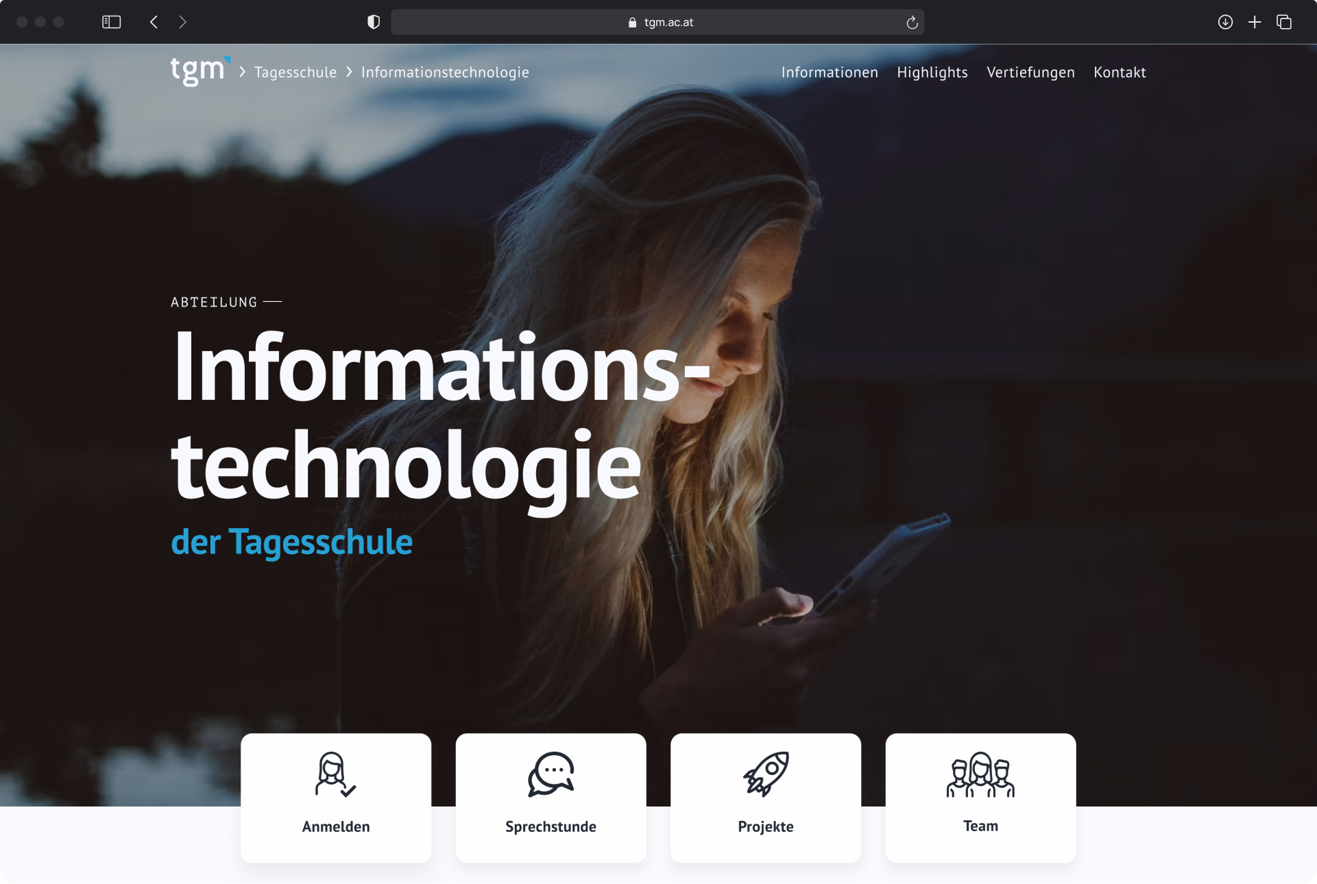Mockup of department page of Information Technology