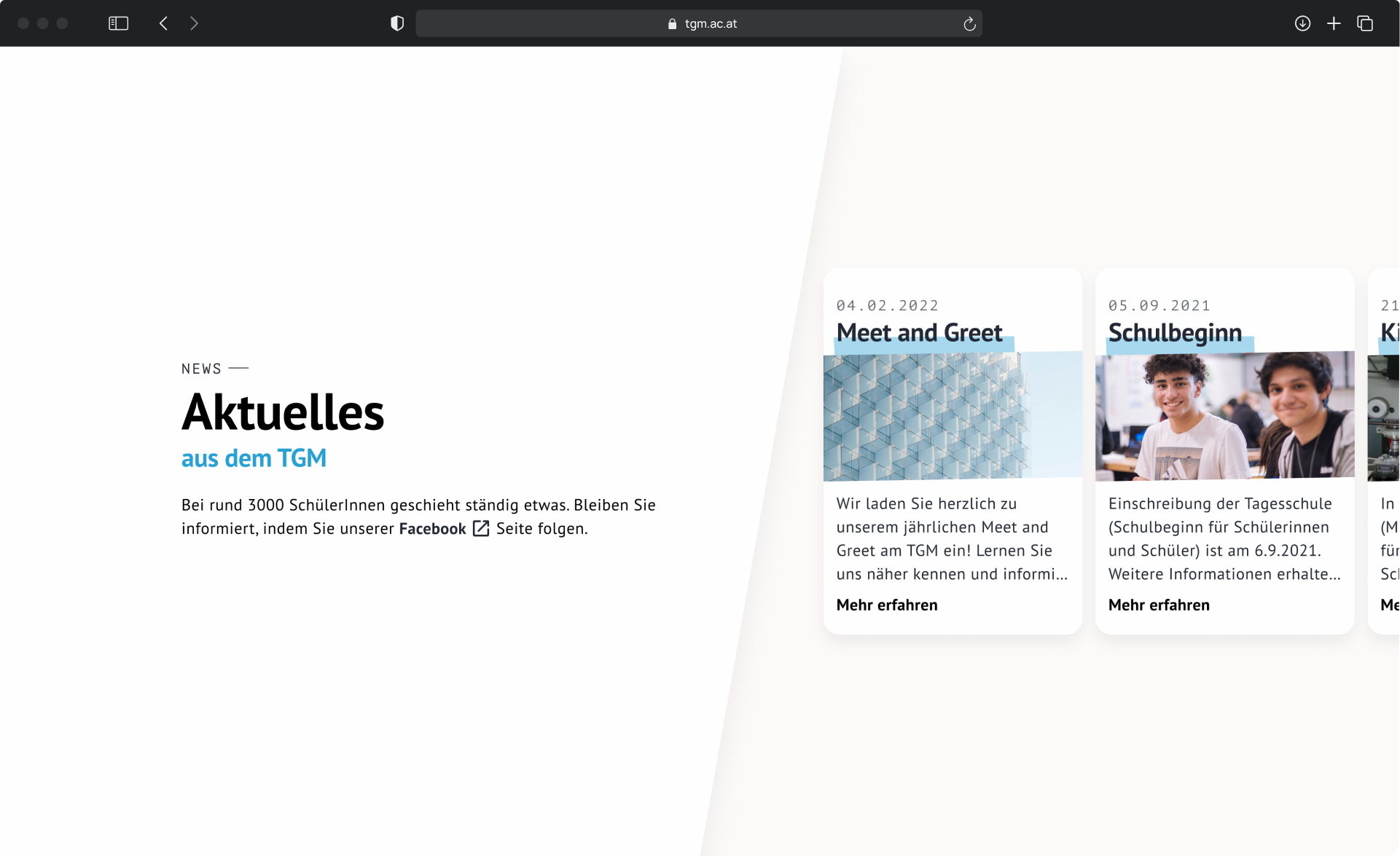 Mockup of the news section